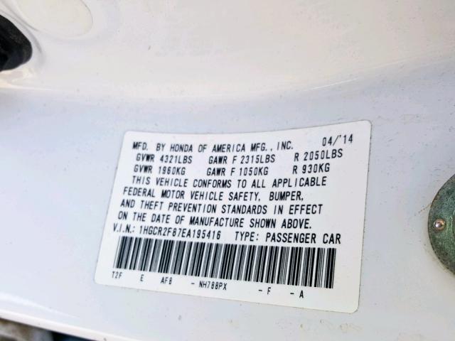 1HGCR2F87EA195416 - 2014 HONDA ACCORD EXL WHITE photo 10