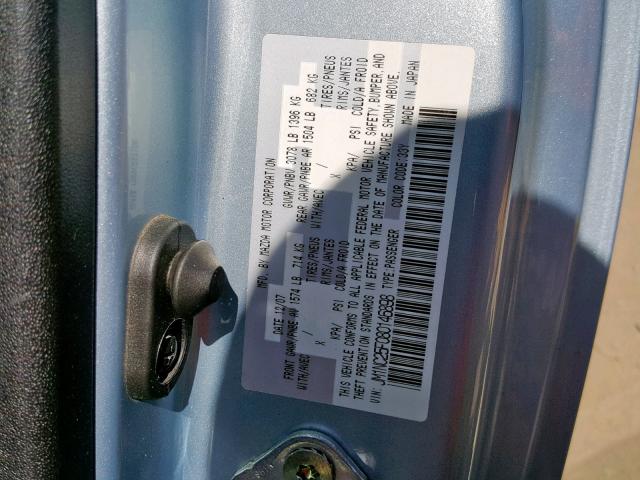 JM1NC25F080146898 - 2008 MAZDA MX-5 MIATA BLUE photo 10