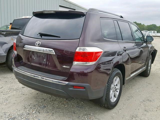 5TDBK3EH2DS177736 - 2013 TOYOTA HIGHLANDER MAROON photo 4