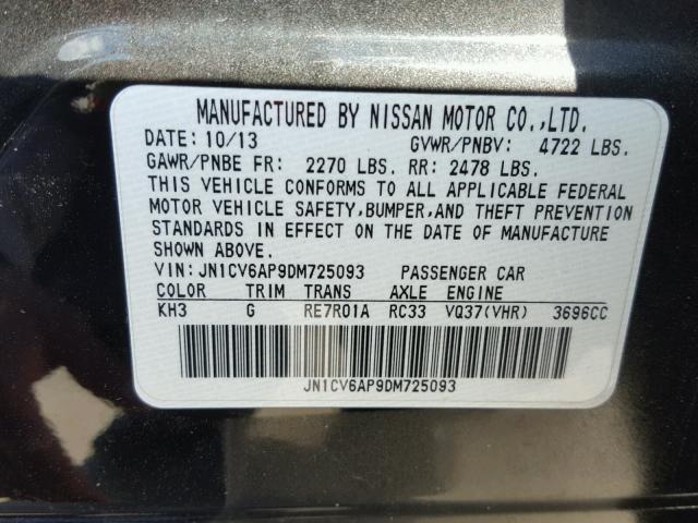 JN1CV6AP9DM725093 - 2013 INFINITI G37 BASE BLACK photo 10