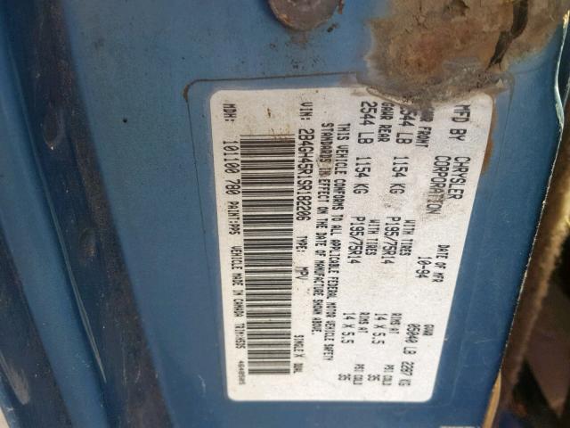 2B4GH45R1SR182206 - 1995 DODGE CARAVAN SE BLUE photo 10