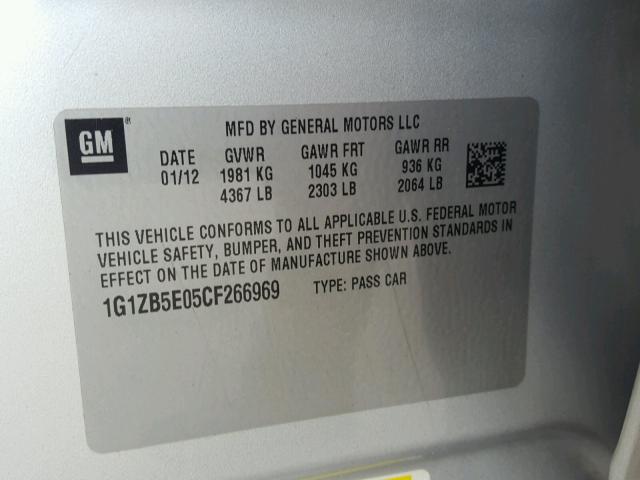 1G1ZB5E05CF266969 - 2012 CHEVROLET MALIBU LS 银色 照片 10