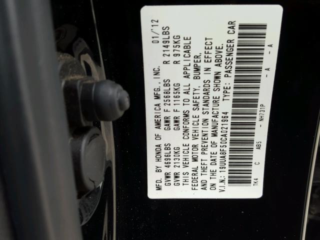 19UUA8F50CA021964 - 2012 ACURA TL BLACK photo 10