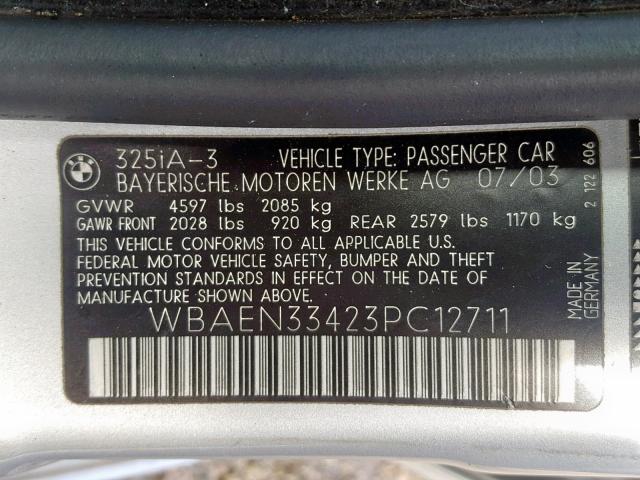 WBAEN33423PC12711 - 2003 BMW 325 IT SILVER photo 10