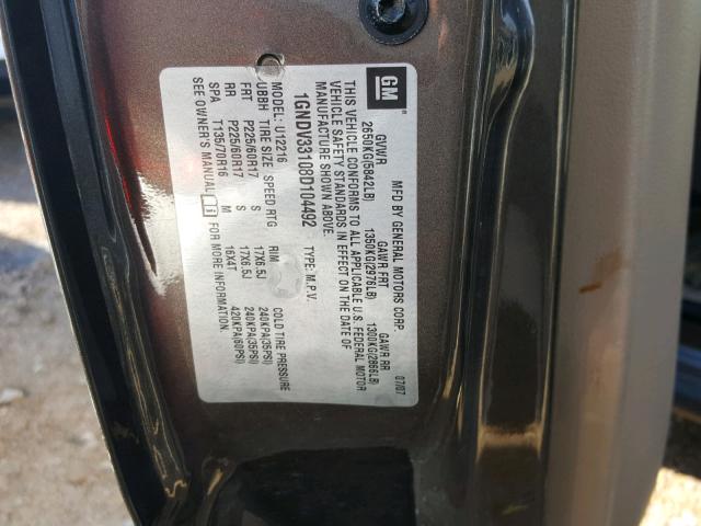 1GNDV33108D104492 - 2008 CHEVROLET UPLANDER L Qəhvəyi foto 10