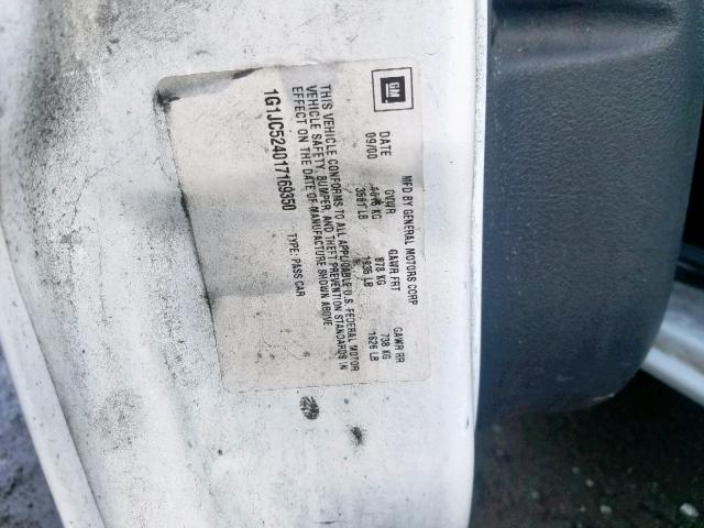 1G1JC524017169350 - 2001 CHEVROLET CAVALIER B WHITE photo 10