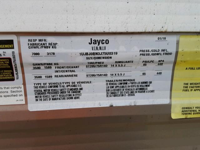 1UJBJ0BN3J75U0319 - 2018 JAYCO JAYFLIGHT  WHITE photo 10