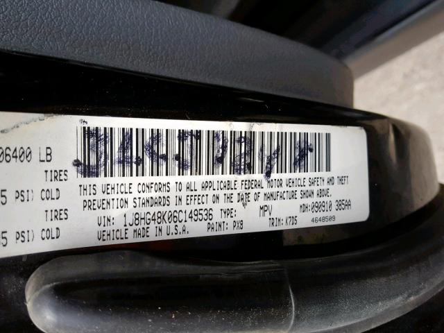 1J8HG48K06C149536 - 2006 JEEP COMMANDER 黑色 照片 10