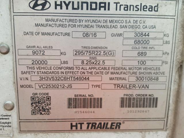 3H3V532C6HT546044 - 2017 HYUNDAI DRYVAN WHITE photo 10