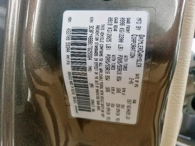 3C8FY4BB81T625564 - 2001 CHRYSLER PT CRUISER GRAY photo 10