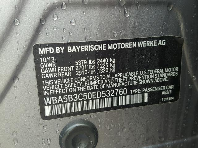 WBA5B3C50ED532760 - 2014 BMW 535 XI GRAY photo 10