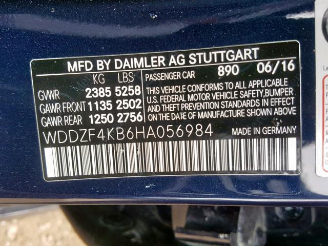 WDDZF4KB6HA056984 - 2017 MERCEDES-BENZ E 300 4MAT BLUE photo 10