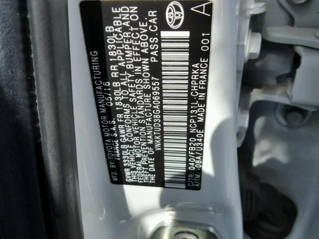 VNKKTUD38GA069557 - 2016 TOYOTA YARIS L WHITE photo 10