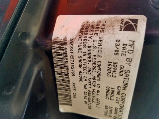 1G8AF54FX5Z153769 - 2005 SATURN ION LEVEL BLACK photo 10
