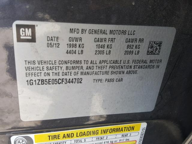 1G1ZB5E05CF344702 - 2012 CHEVROLET MALIBU LS 灰色 照片 10