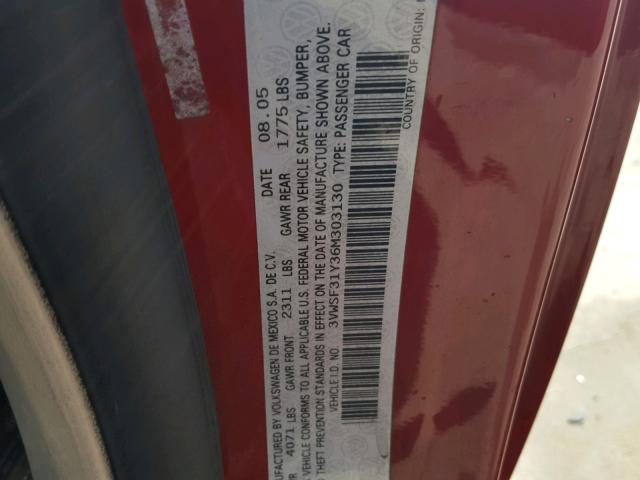 3VWSF31Y36M303130 - 2006 VOLKSWAGEN NEW BEETLE წითელი ფოტო 10