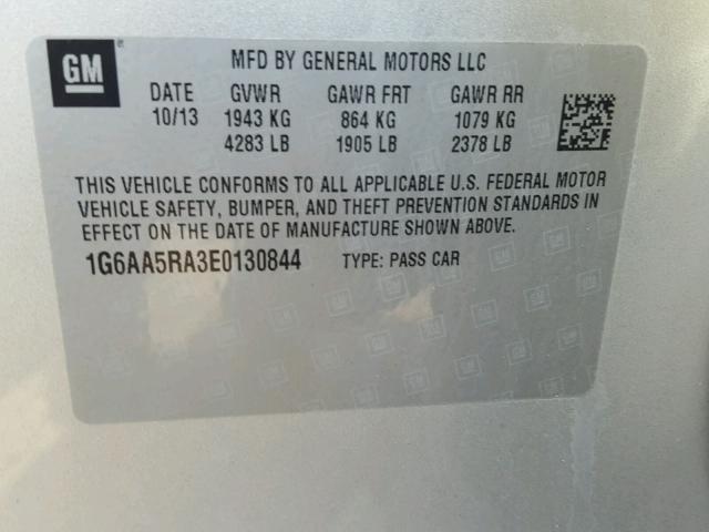 1G6AA5RA3E0130844 - 2014 CADILLAC ATS SILVER photo 10