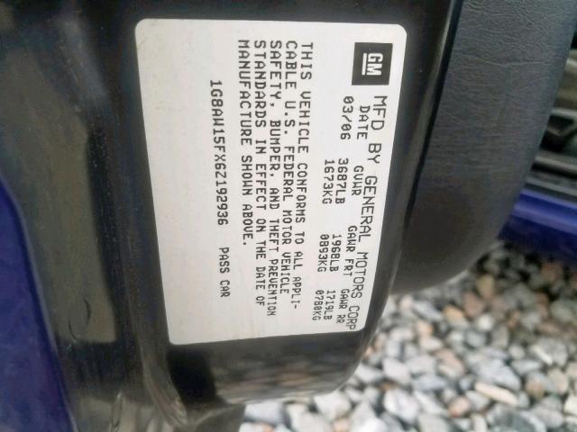 1G8AW15FX6Z192936 - 2006 SATURN ION LEVEL BLUE photo 10