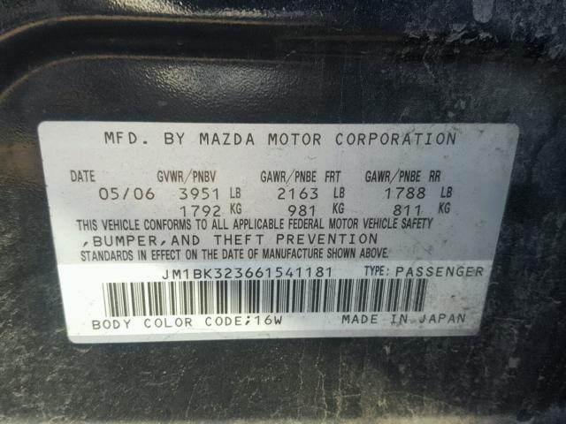 JM1BK323661541181 - 2006 MAZDA 3 S BLACK photo 10