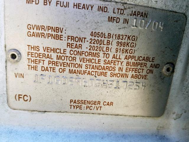 JF1GD29605H517254 - 2005 SUBARU IMPREZA WR WHITE photo 10