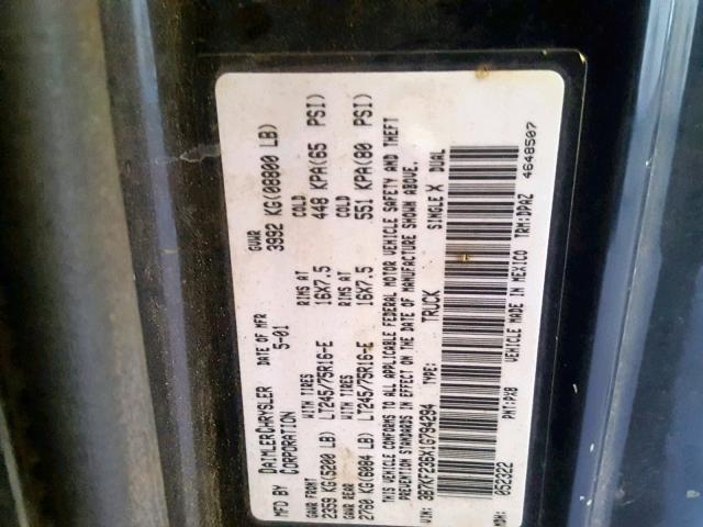 3B7KF236X1G794294 - 2001 DODGE RAM 2500 BLACK photo 10