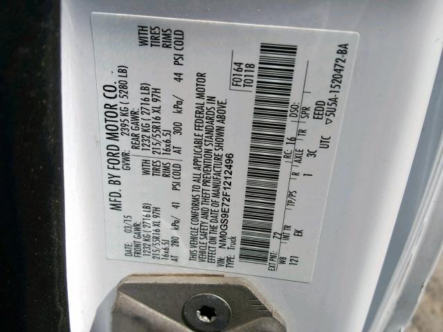 NM0GS9E72F1212496 - 2015 FORD TRANSIT CO WHITE photo 10