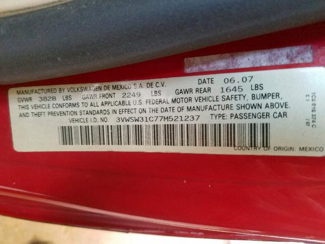 3VWSW31C77M521237 - 2007 VOLKSWAGEN NEW BEETLE წითელი ფოტო 10