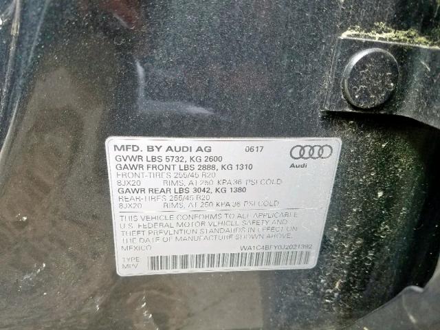 WA1C4BFY0J2021392 - 2018 AUDI SQ5 PRESTI GRAY photo 10