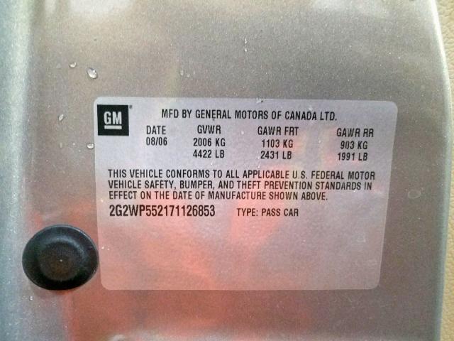 2G2WP552171126853 - 2007 PONTIAC GRAND PRIX TAN photo 10