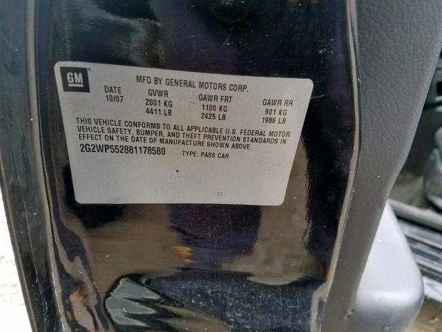 2G2WP552881178580 - 2008 PONTIAC GRAND PRIX BLACK photo 10