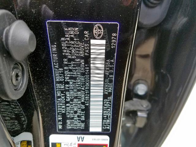 4T1B21FB0KU001481 - 2019 TOYOTA AVALON XLE BLACK photo 10
