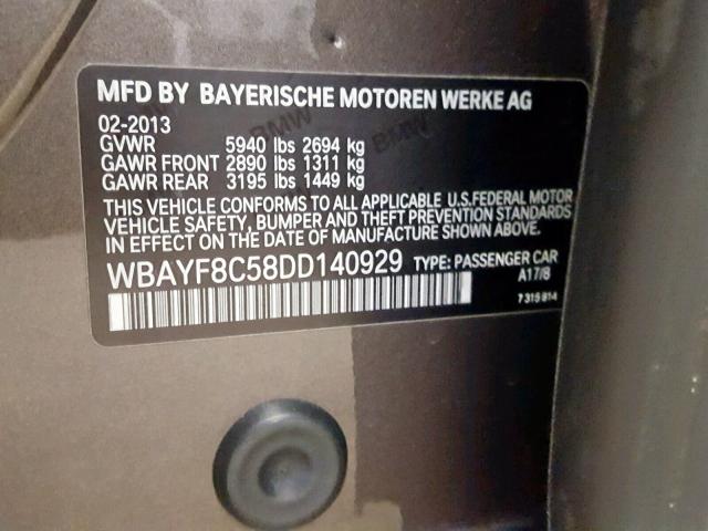 WBAYF8C58DD140929 - 2013 BMW 750 LXI TAN photo 10