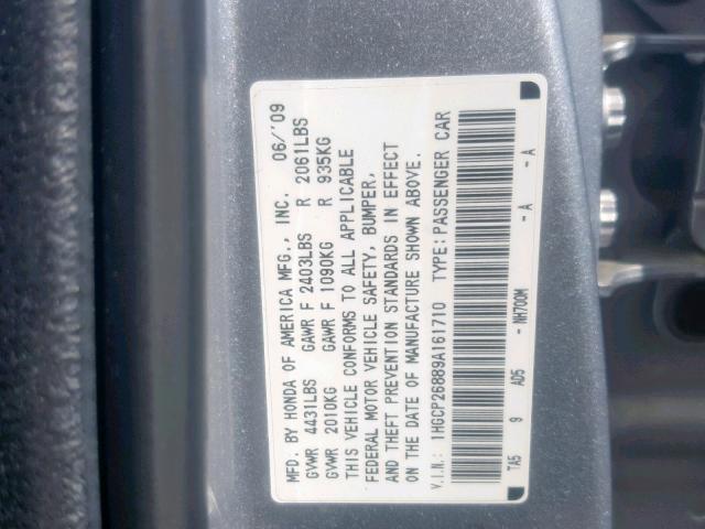 1HGCP26889A161710 - 2009 HONDA ACCORD EXL SILVER photo 10