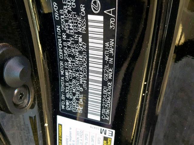 JTHFE2C23A2501747 - 2010 LEXUS IS 350 BLACK photo 10