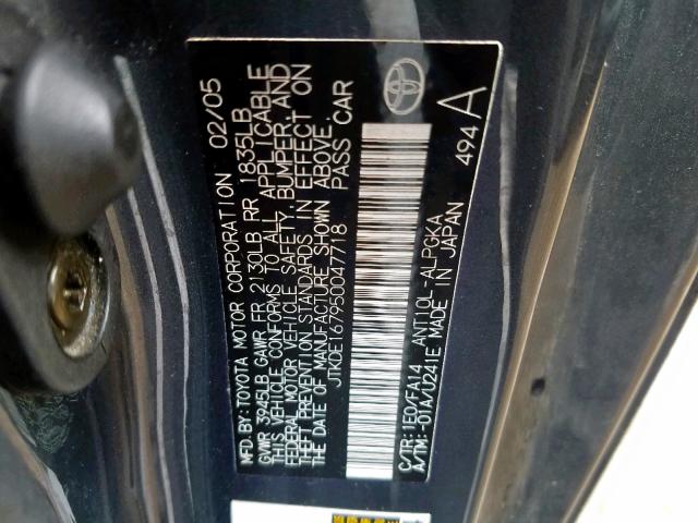 JTKDE167950047718 - 2005 TOYOTA SCION TC ნაცრისფერი ფოტო 10