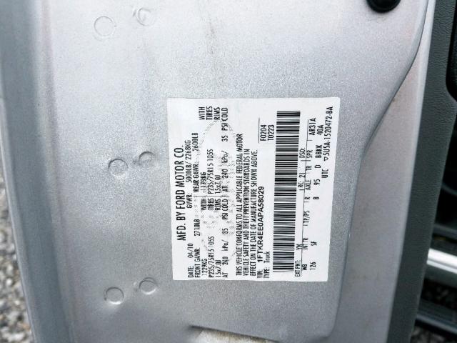 1FTKR4EE0APA58029 - 2010 FORD RANGER SUP SILVER photo 10