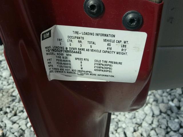 1G1ND52F74M554443 - 2004 CHEVROLET CLASSIC RED photo 10