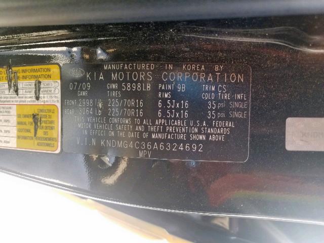 KNDMG4C36A6324692 - 2010 KIA SEDONA LX YELLOW photo 10