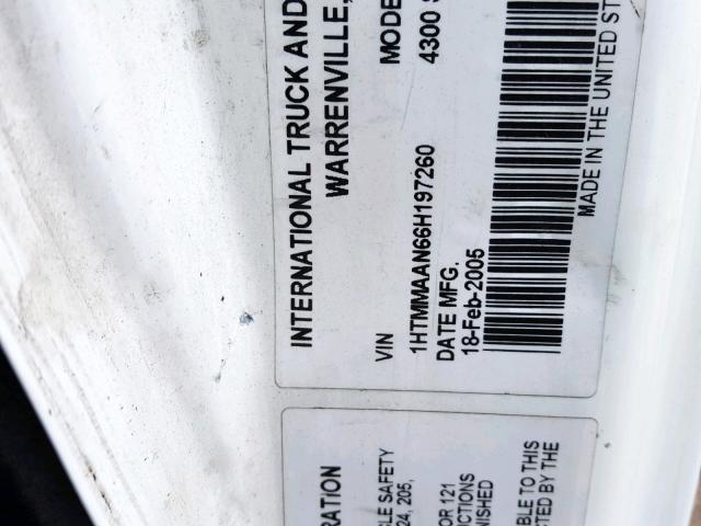 1HTMMAAN66H197260 - 2006 INTERNATIONAL 4000 4300 WHITE photo 10