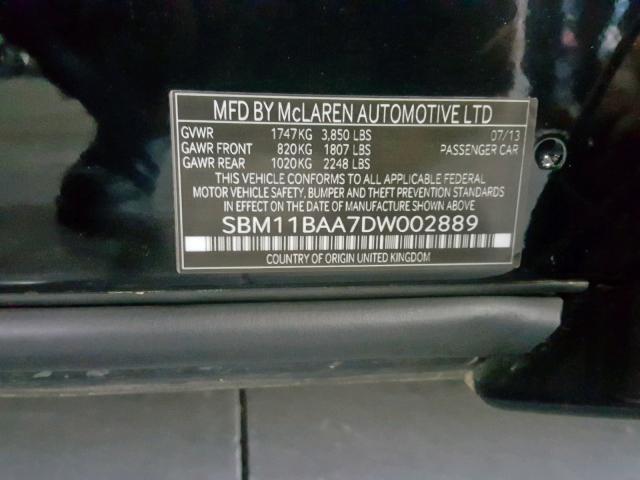 SBM11BAA7DW002889 - 2013 MCLAREN AUTOMOTIVE MP4-12C SP BLACK photo 10