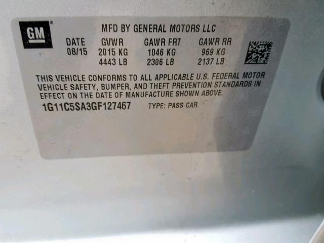 1G11C5SA3GF127467 - 2016 CHEVROLET MALIBU LIM 银色 照片 10