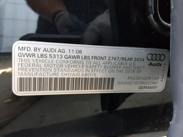 WAUWG74F39N022987 - 2009 AUDI A6 QUATTRO BLACK photo 10