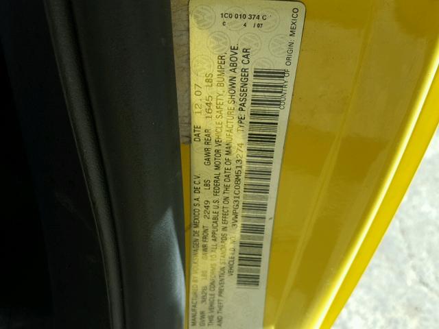 3VWPG31C08M513274 - 2008 VOLKSWAGEN NEW BEETLE ყვითელი ფოტო 10