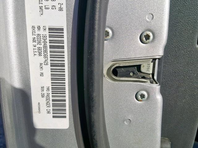 1B3HB48B98D687429 - 2008 DODGE CALIBER SX SILVER photo 10