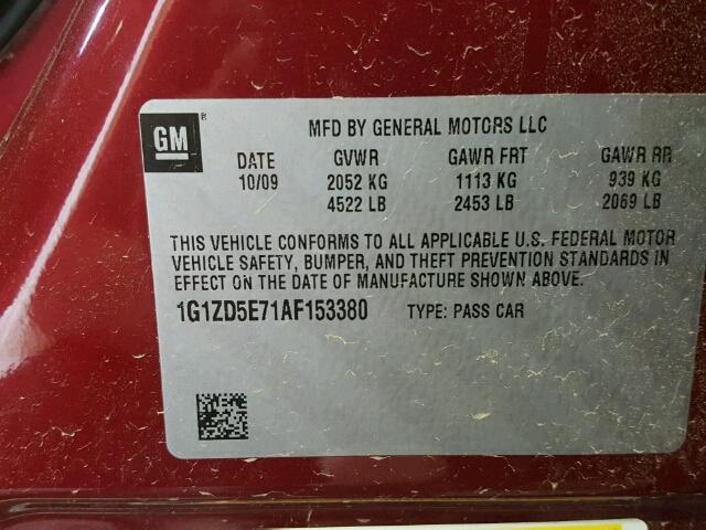 1G1ZD5E71AF153380 - 2010 CHEVROLET MALIBU 2LT MAROON photo 10