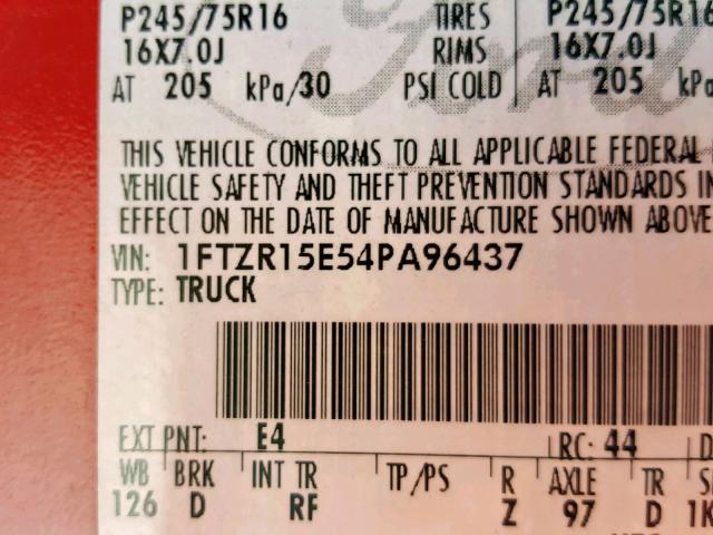 1FTZR15E54PA96437 - 2004 FORD RANGER SUP RED photo 10