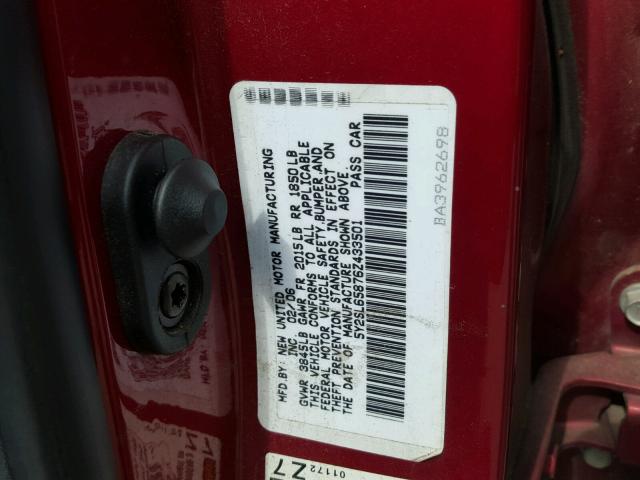 5Y2SL65876Z433501 - 2006 PONTIAC VIBE RED photo 10