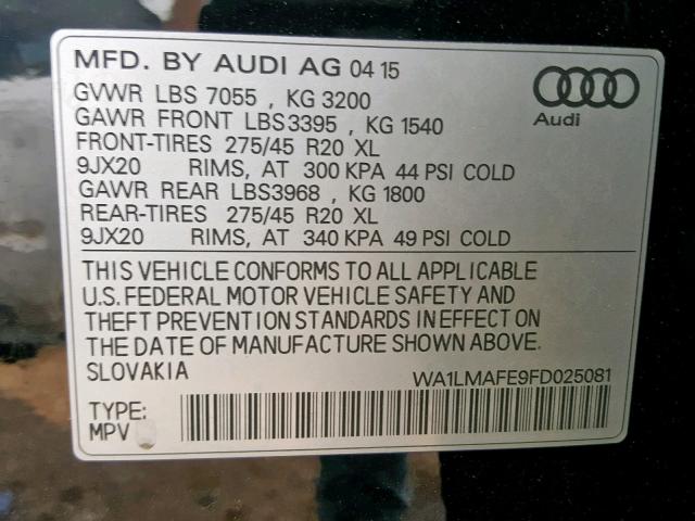 WA1LMAFE9FD025081 - 2015 AUDI Q7 TDI BLACK photo 10