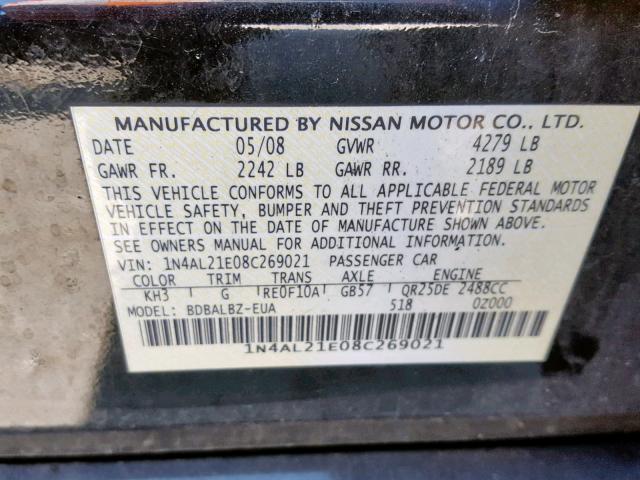 1N4AL21E08C269021 - 2008 NISSAN ALTIMA 2.5 BURN photo 10