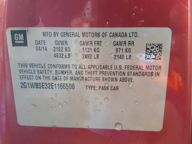 2G1WB5E32E1166500 - 2014 CHEVROLET IMPALA LIM RED photo 10